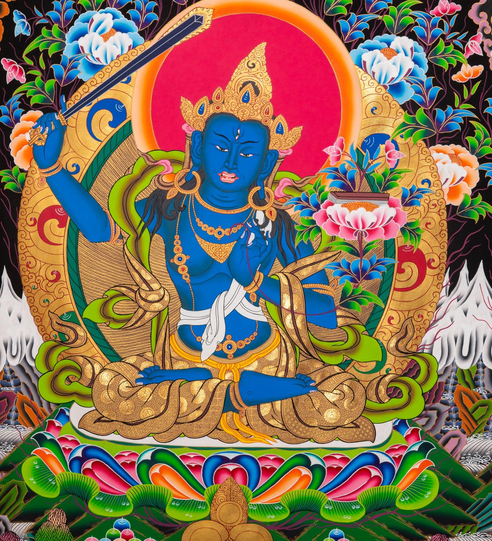 Five Manjushri Thangka Painting - Tibetan Sacred Art