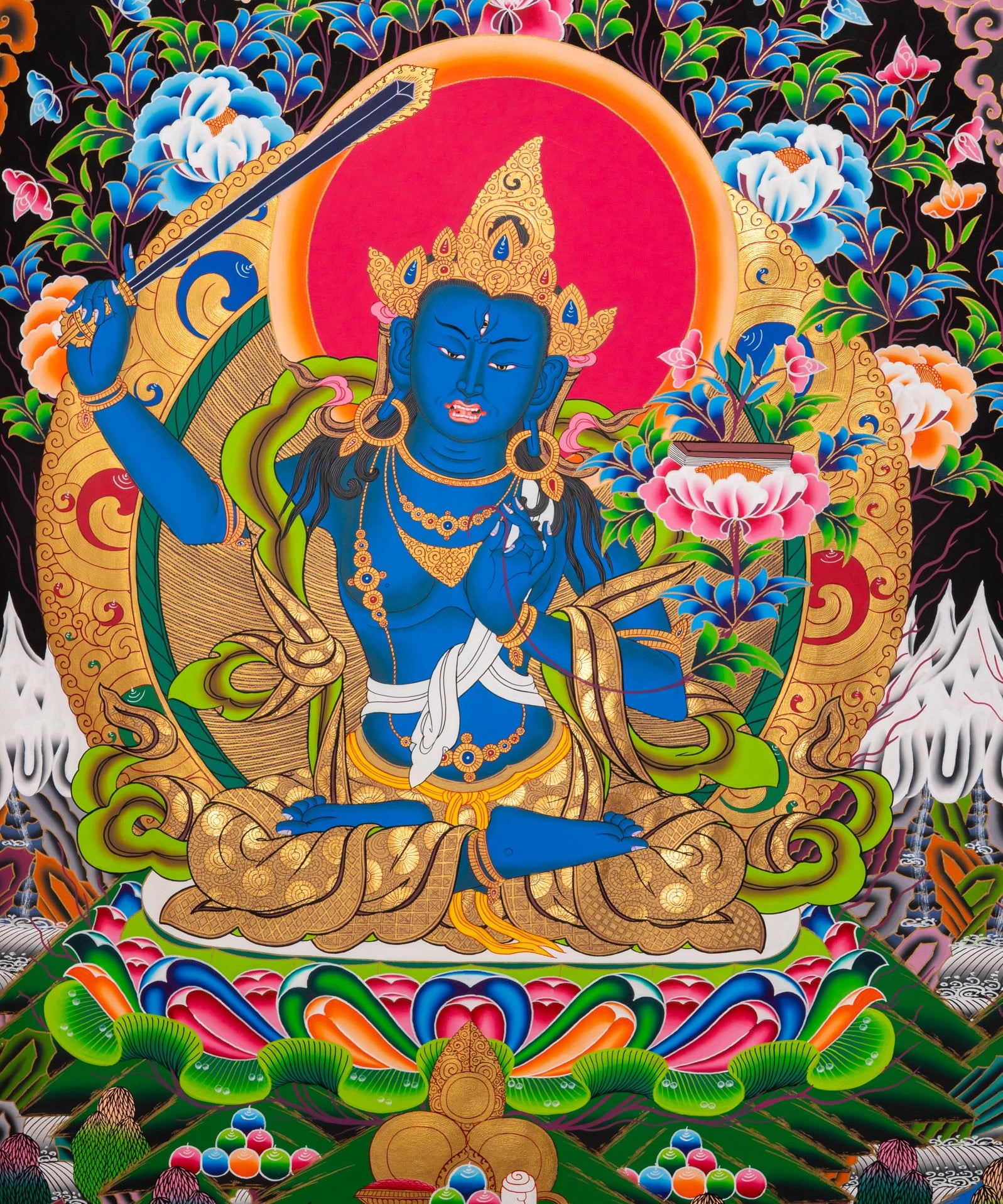 Five Manjushri Thangka Painting - Tibetan Sacred Art