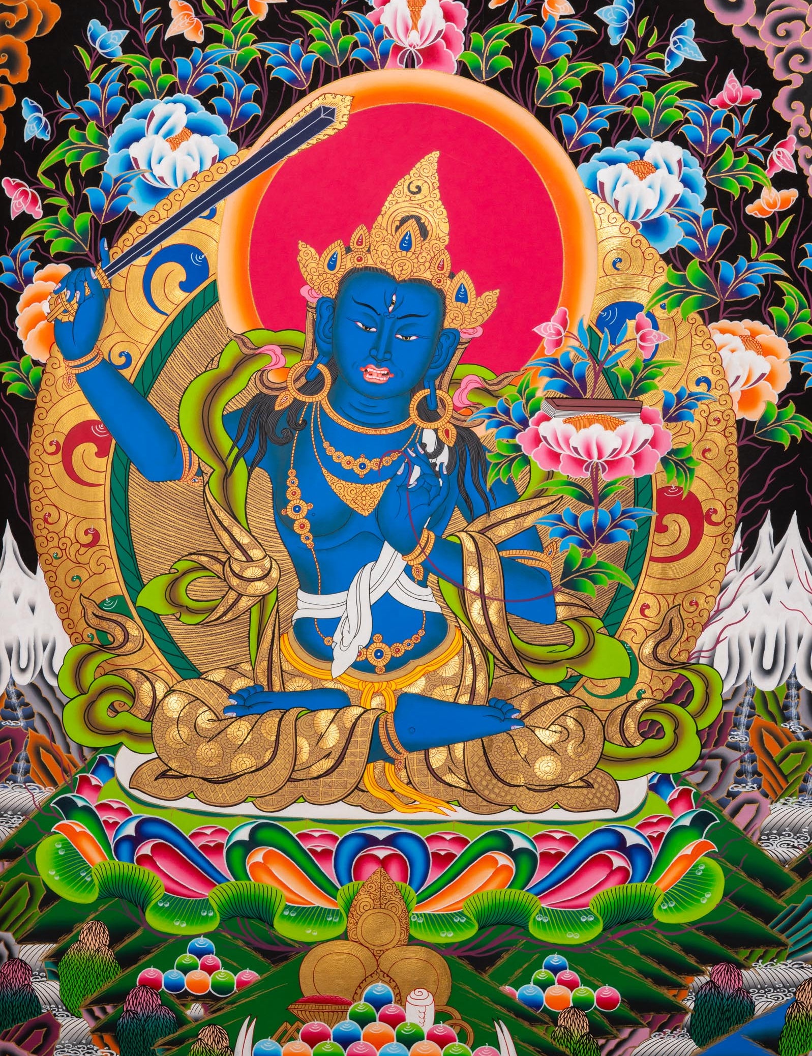Five Manjushri Thangka Painting - Tibetan Sacred Art