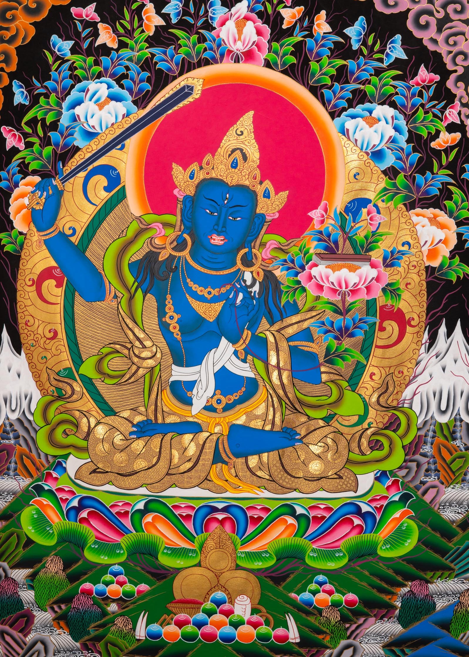 Five Manjushri Thangka Painting - Tibetan Sacred Art