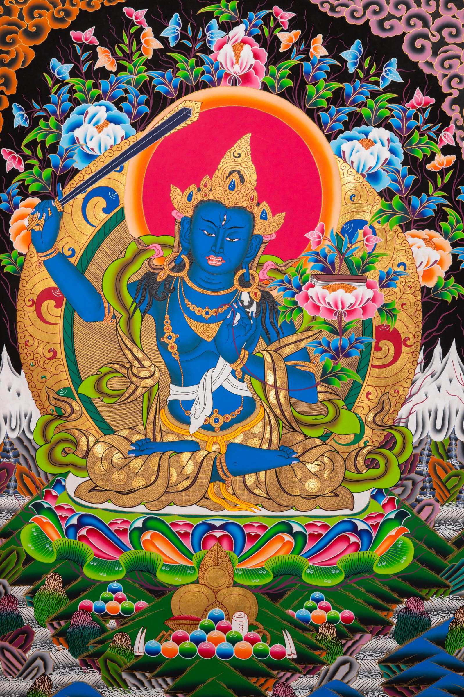 Five Manjushri Thangka Painting - Tibetan Sacred Art