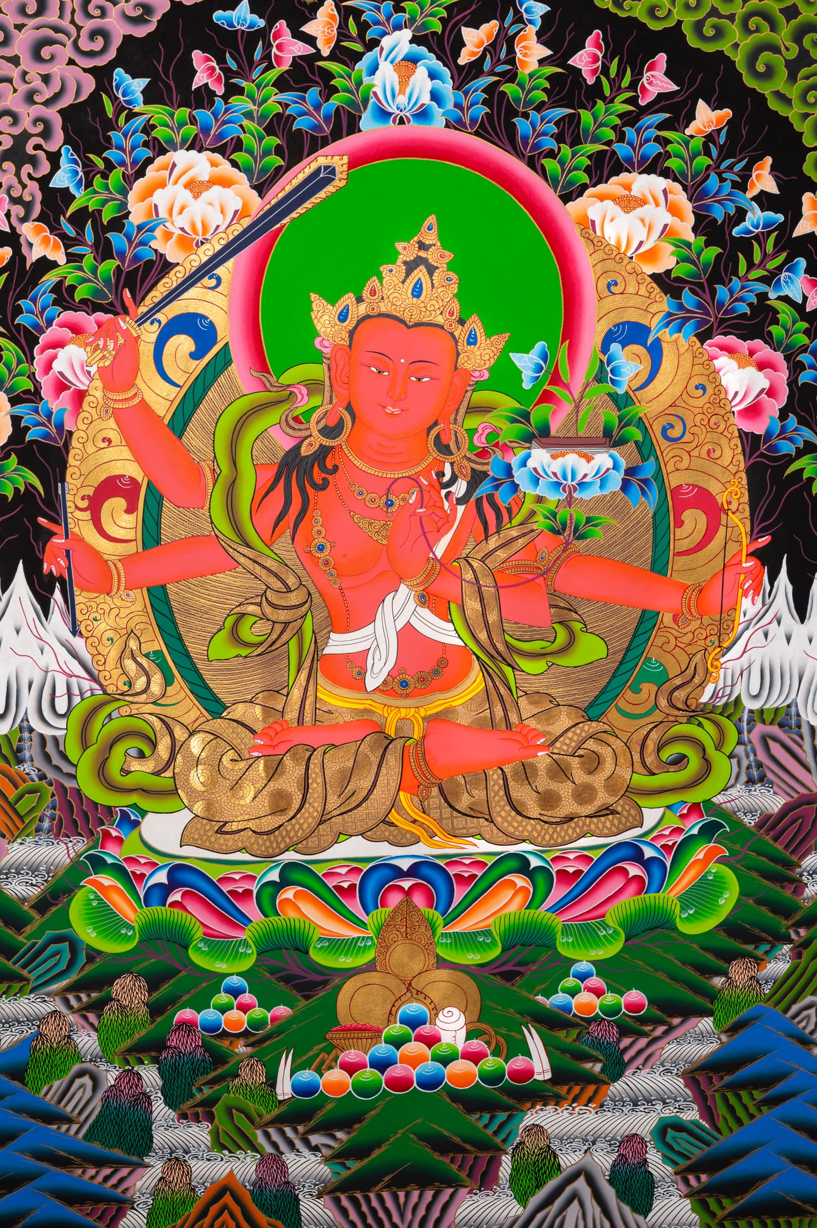 Five Manjushri Thangka Painting - Tibetan Sacred Art