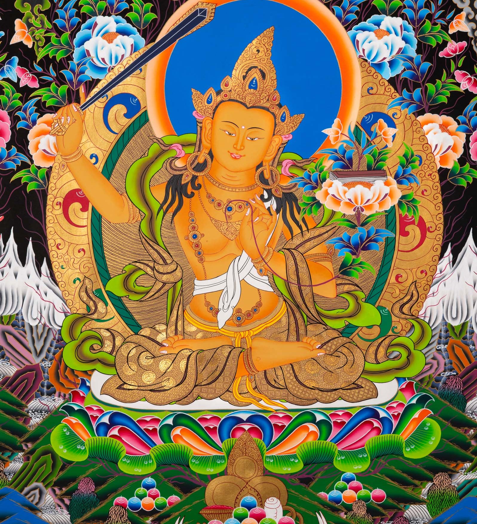 Five Manjushri Thangka Painting - Tibetan Sacred Art