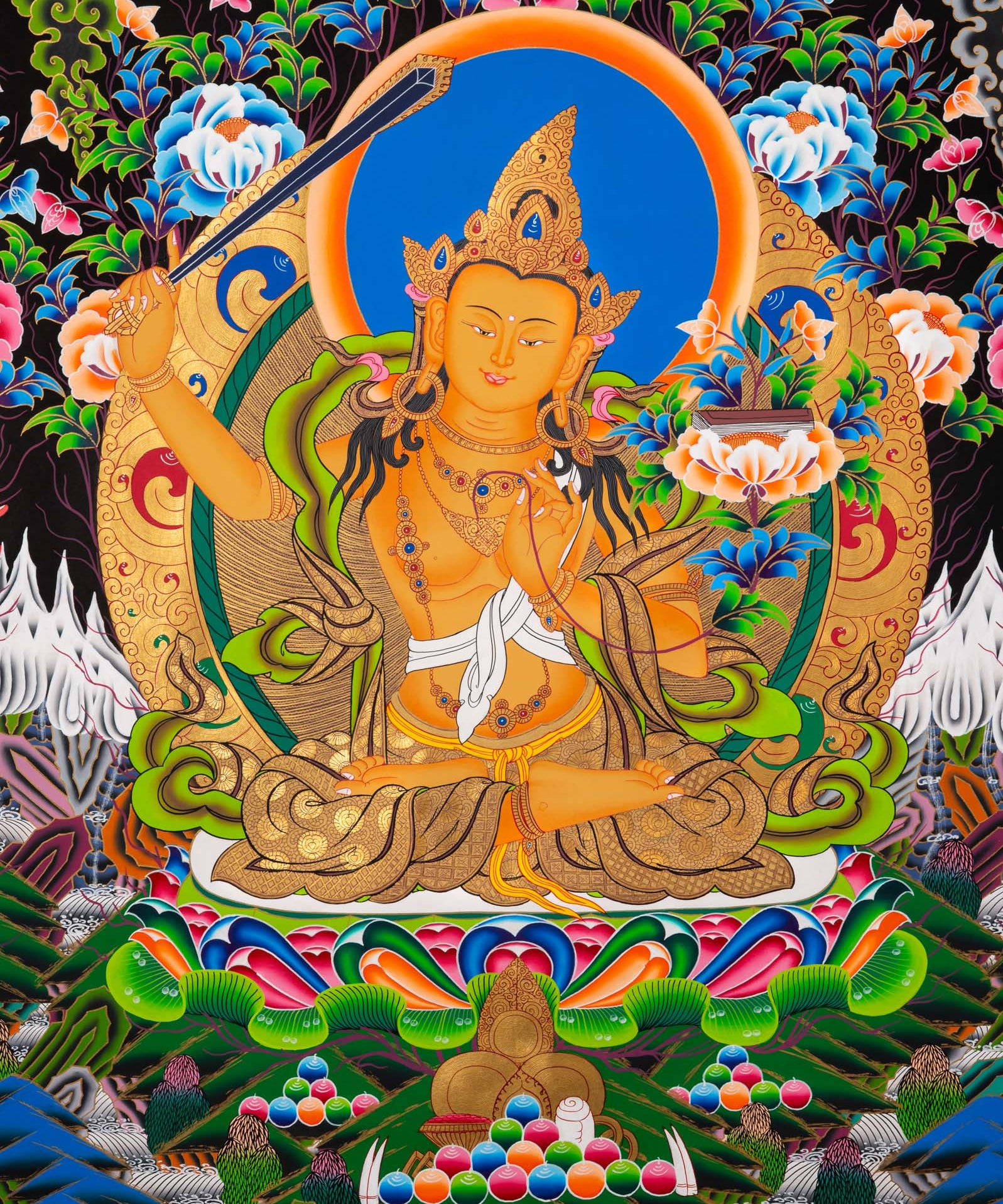 Five Manjushri Thangka Painting - Tibetan Sacred Art