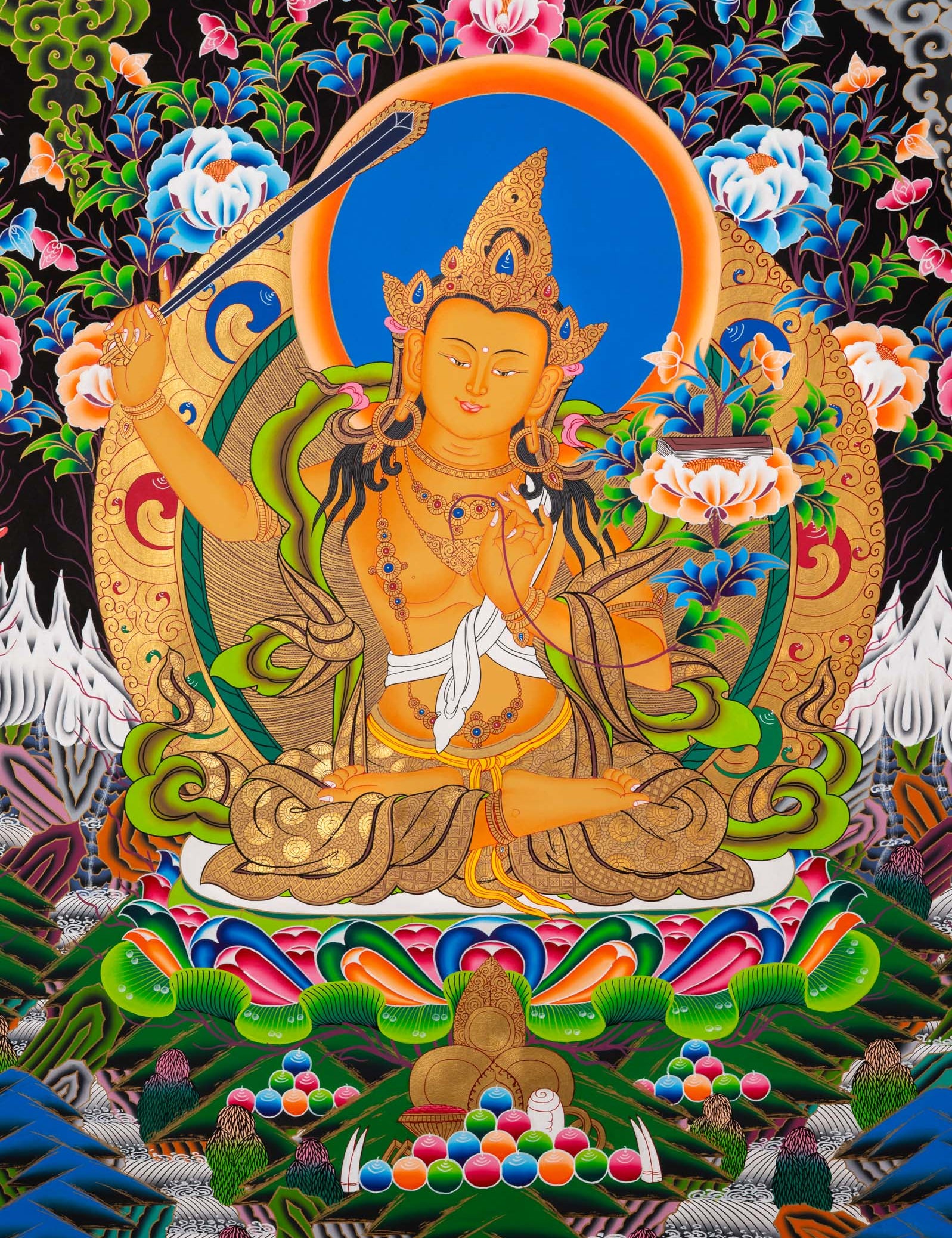 Five Manjushri Thangka Painting - Tibetan Sacred Art