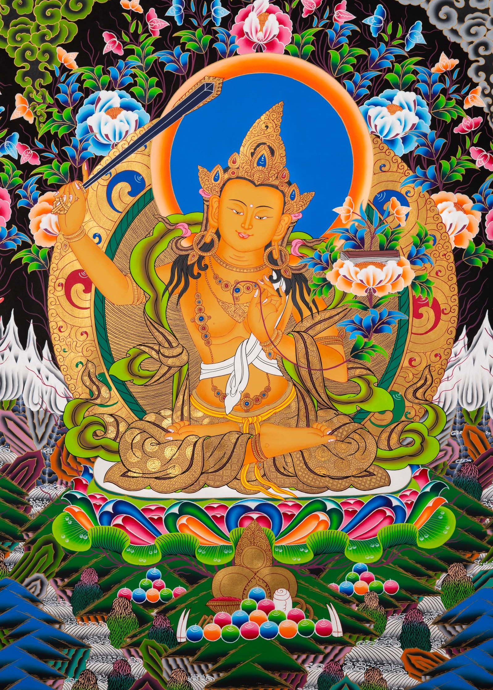 Five Manjushri Thangka Painting - Tibetan Sacred Art