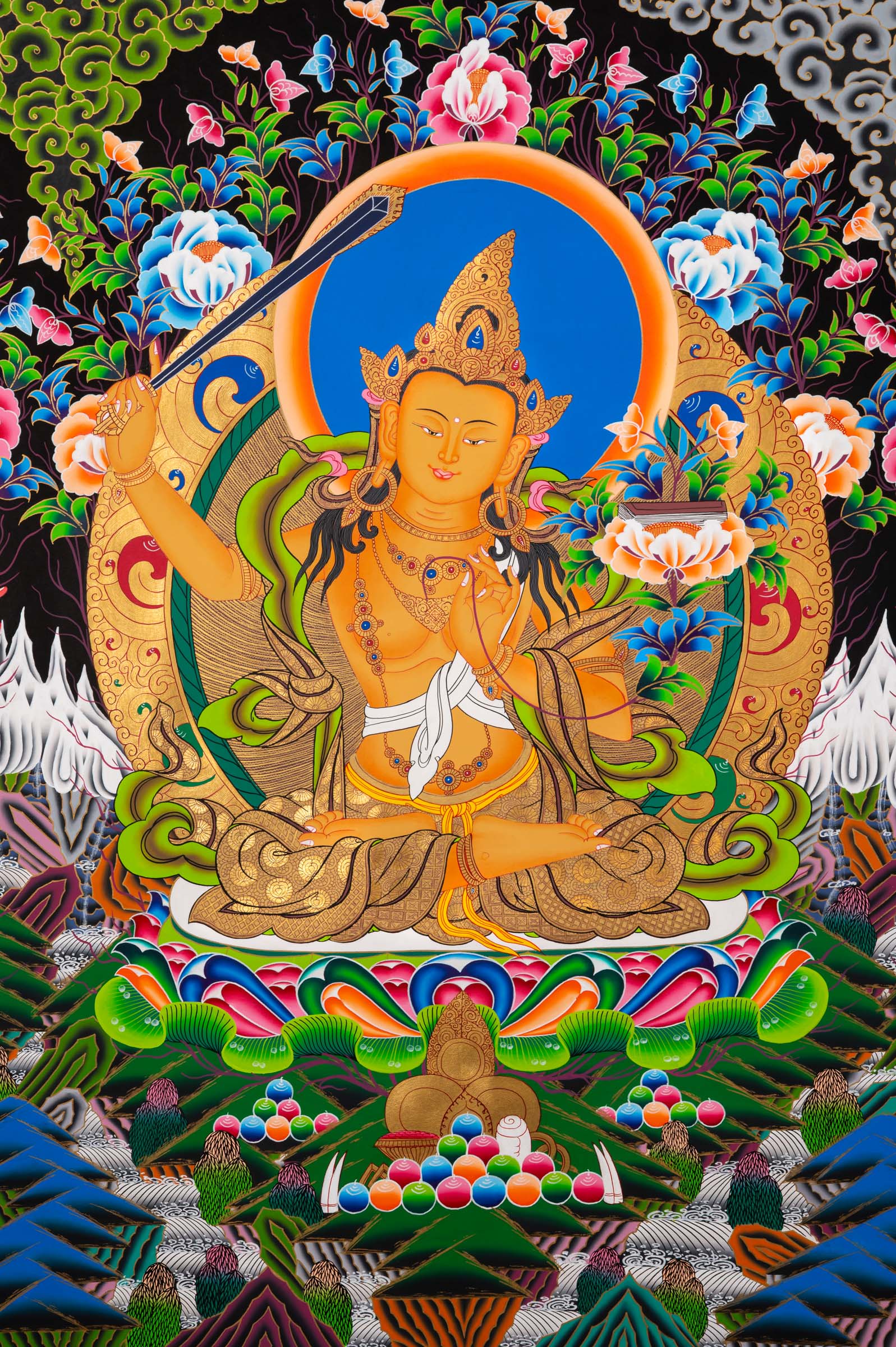 Five Manjushri Thangka Painting - Tibetan Sacred Art