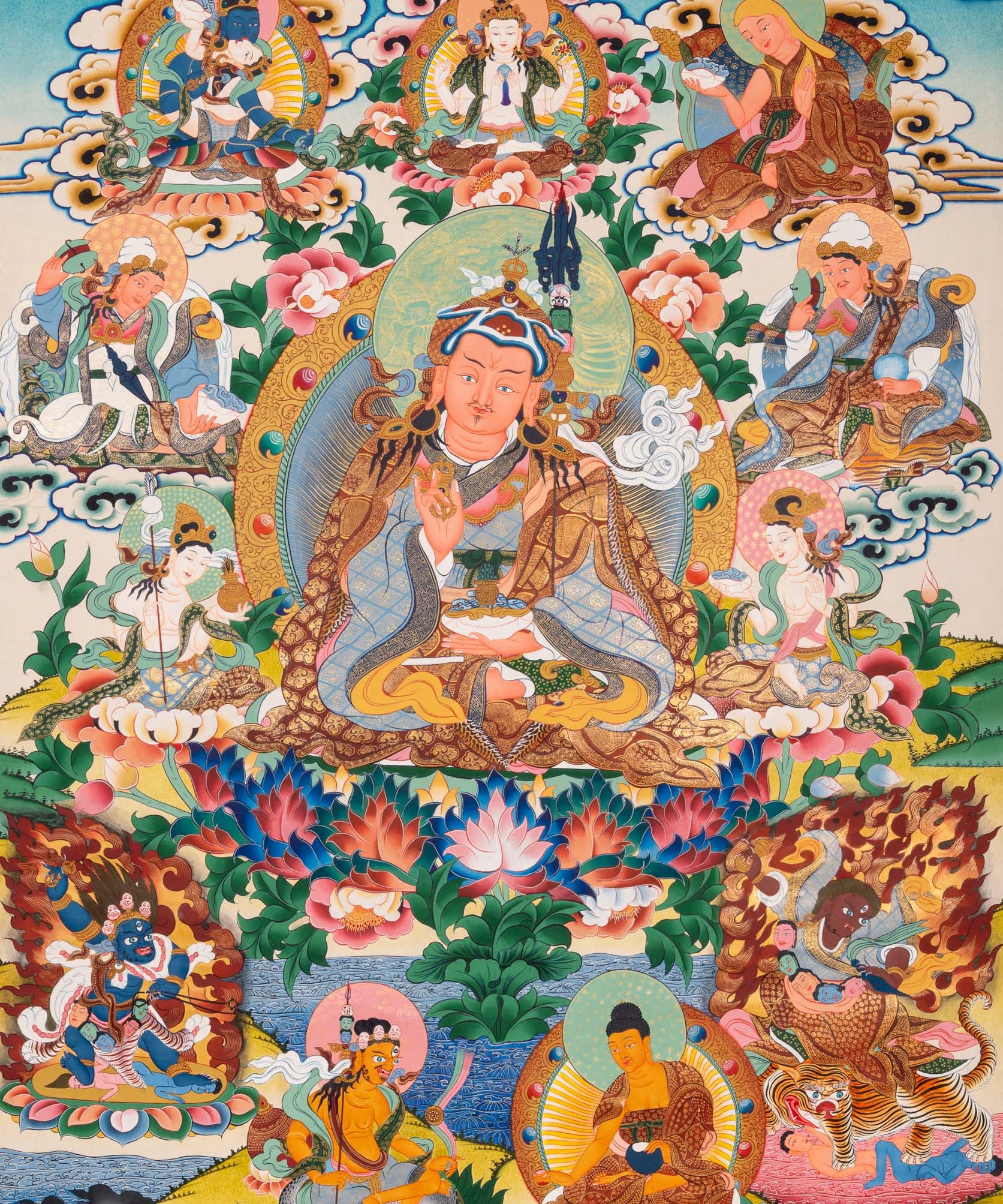 Guru Rinpoche (Padmasambhava) Thangka - Sacred Tibetan Painting