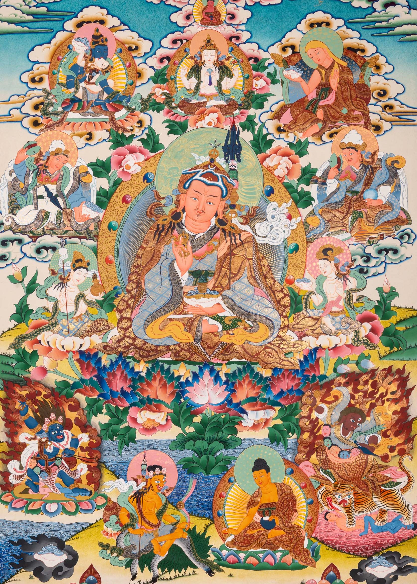 Guru Rinpoche (Padmasambhava) Thangka - Sacred Tibetan Painting