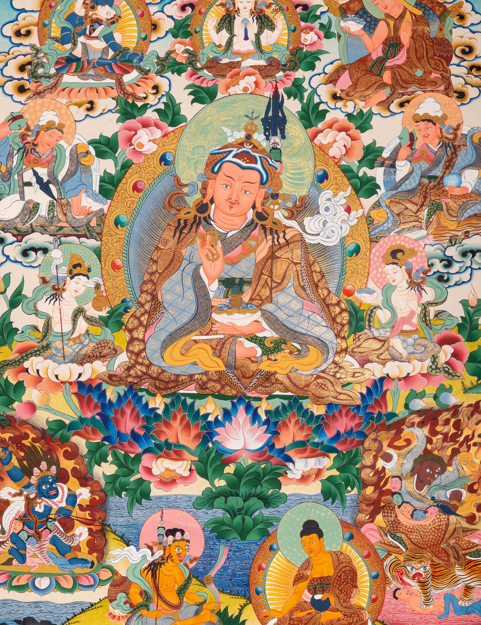 Guru Rinpoche (Padmasambhava) Thangka - Sacred Tibetan Painting
