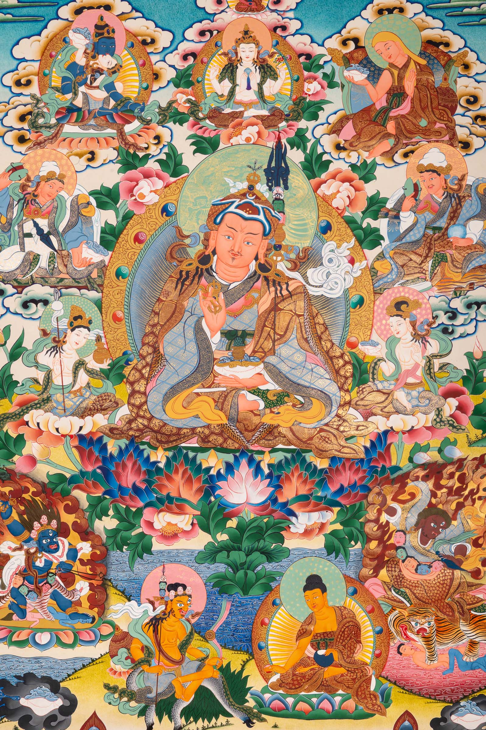 Guru Rinpoche (Padmasambhava) Thangka - Sacred Tibetan Painting
