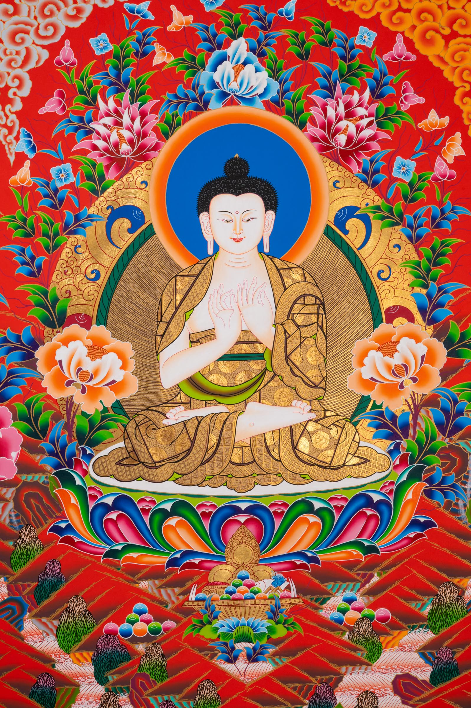 Five Dhyani Buddhas Thangka - Sacred Tibetan Painting