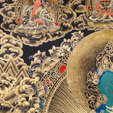 green tara thangka with lotus throne and gold detailing