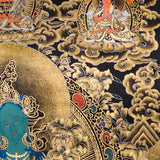 green tara thangka with lotus throne and gold detailing