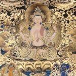 black gold avalokiteshvara thangka with lotus throne