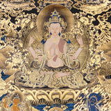 black gold avalokiteshvara thangka with lotus throne