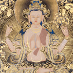 black gold avalokiteshvara thangka with lotus throne
