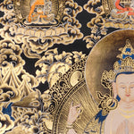 black gold avalokiteshvara thangka with lotus throne