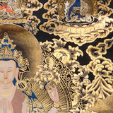 black gold avalokiteshvara thangka with lotus throne