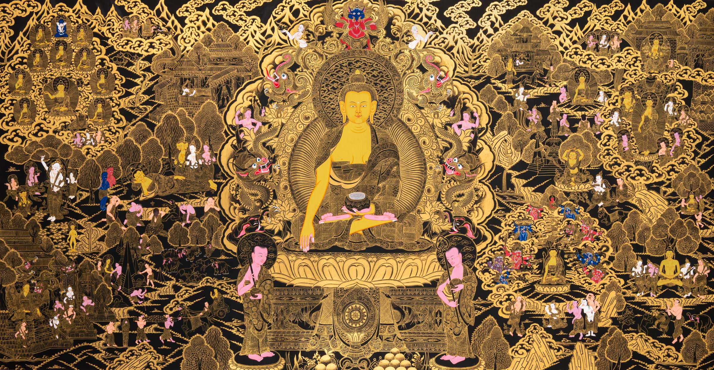 Life of Siddhartha Gautama Thangka - Buddha