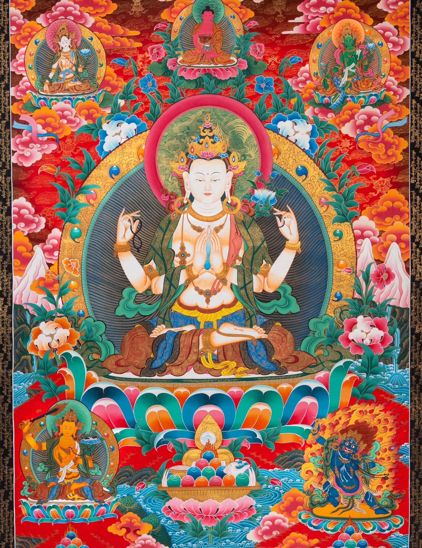 Chenrezig Thangka Painting - Tibetan Art