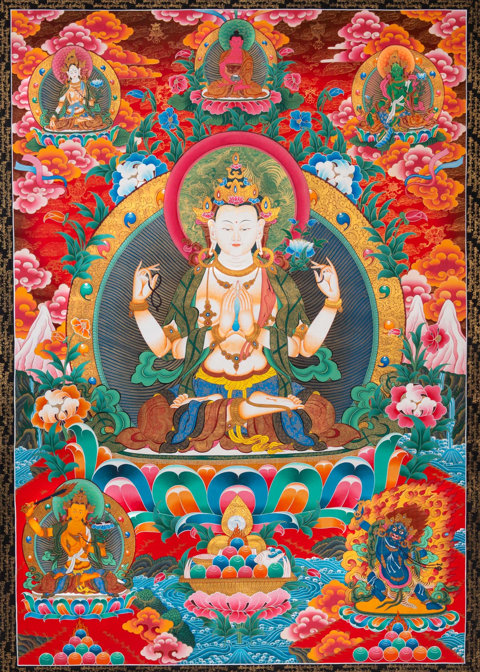 Chenrezig Thangka Painting - Tibetan Art
