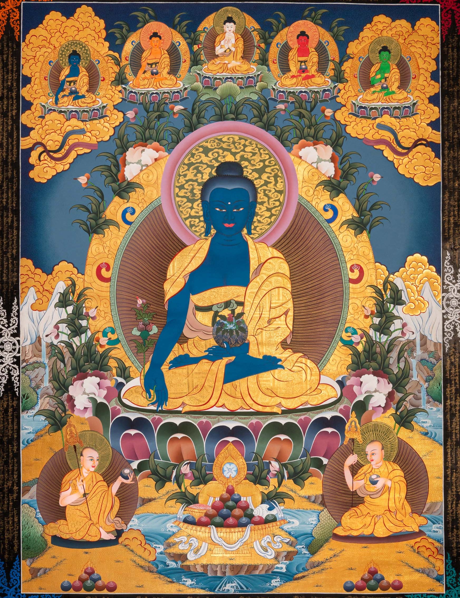 Medicine Buddha (Bhaisajyaguru) Thangka - Handpainted Art