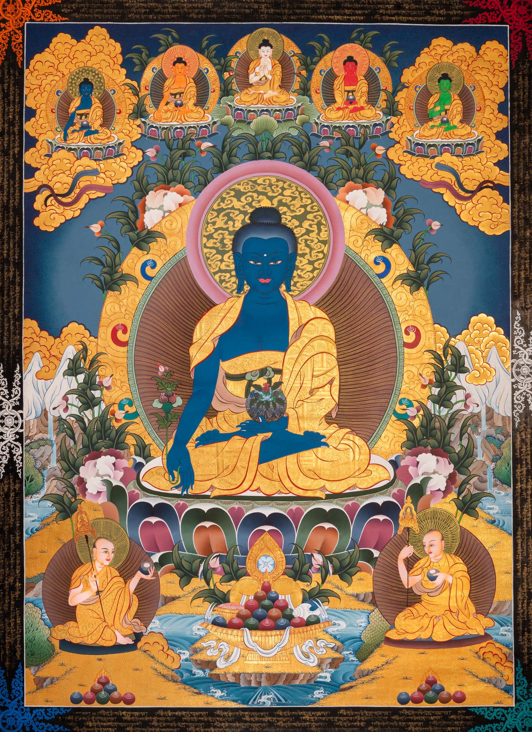 Medicine Buddha (Bhaisajyaguru) Thangka - Handpainted Art