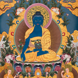 Medicine Buddha (Bhaisajyaguru) Thangka - Handpainted Art