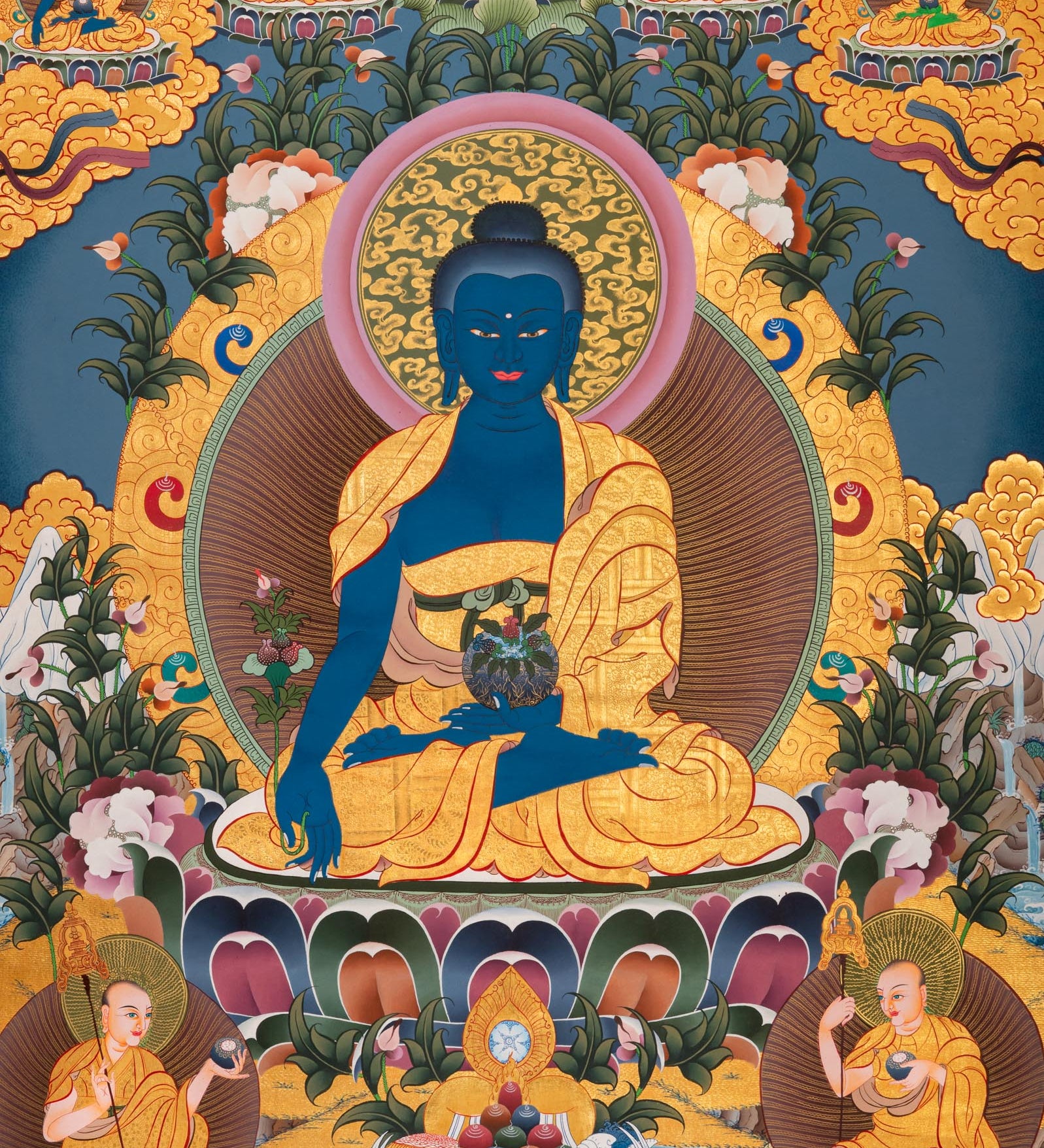Medicine Buddha (Bhaisajyaguru) Thangka - Handpainted Art