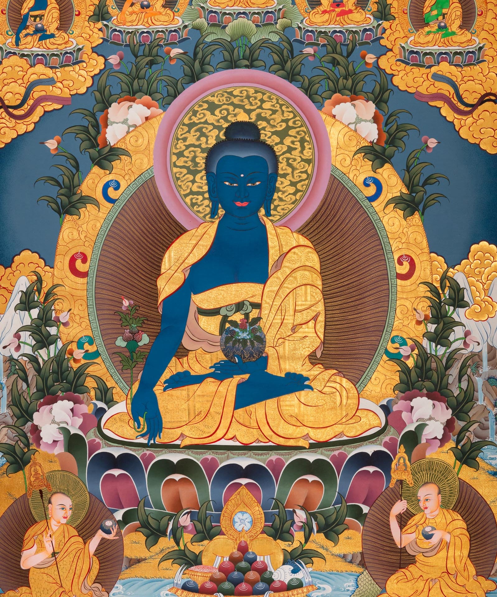 Medicine Buddha (Bhaisajyaguru) Thangka - Handpainted Art
