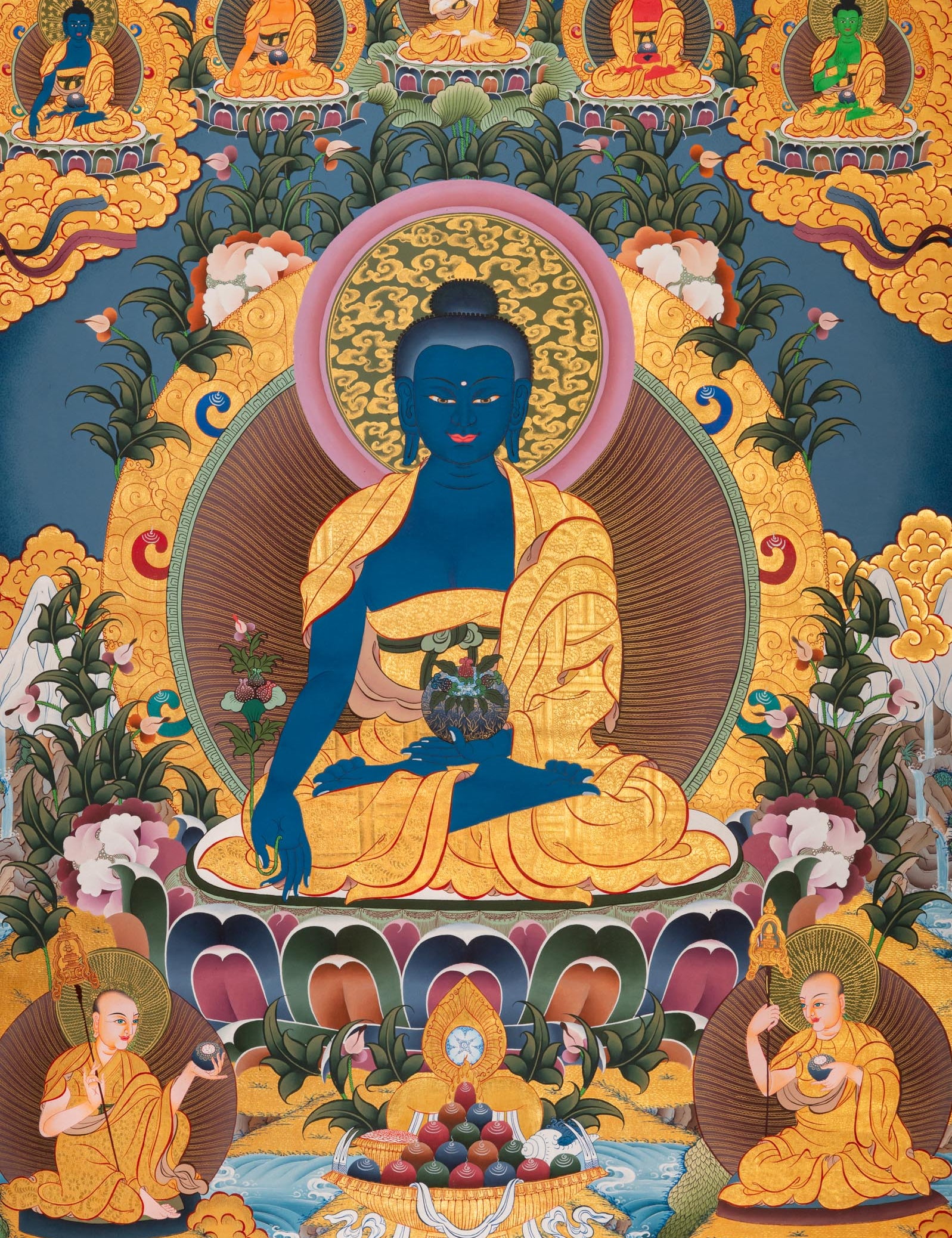 Medicine Buddha (Bhaisajyaguru) Thangka - Handpainted Art