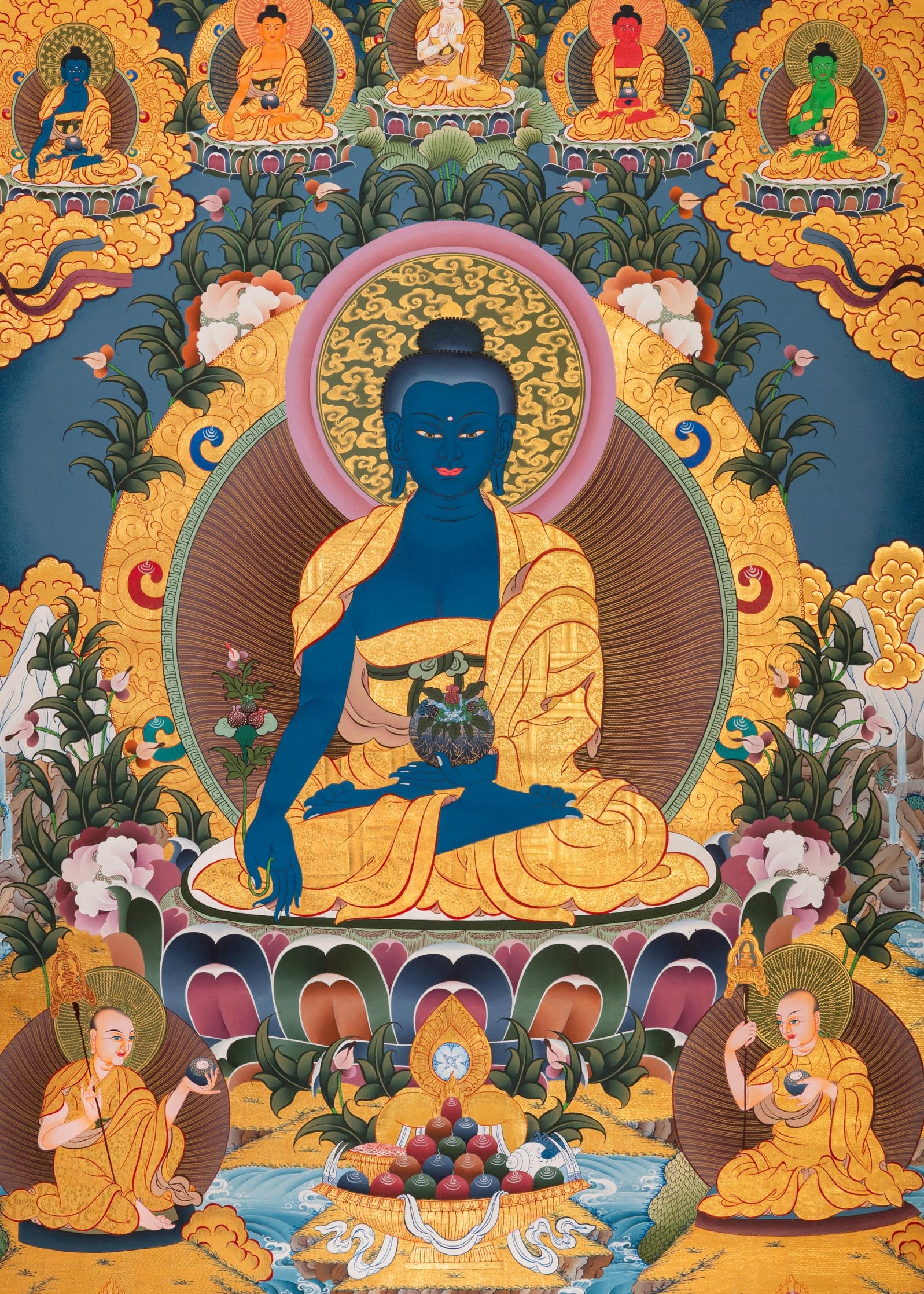Medicine Buddha (Bhaisajyaguru) Thangka - Handpainted Art
