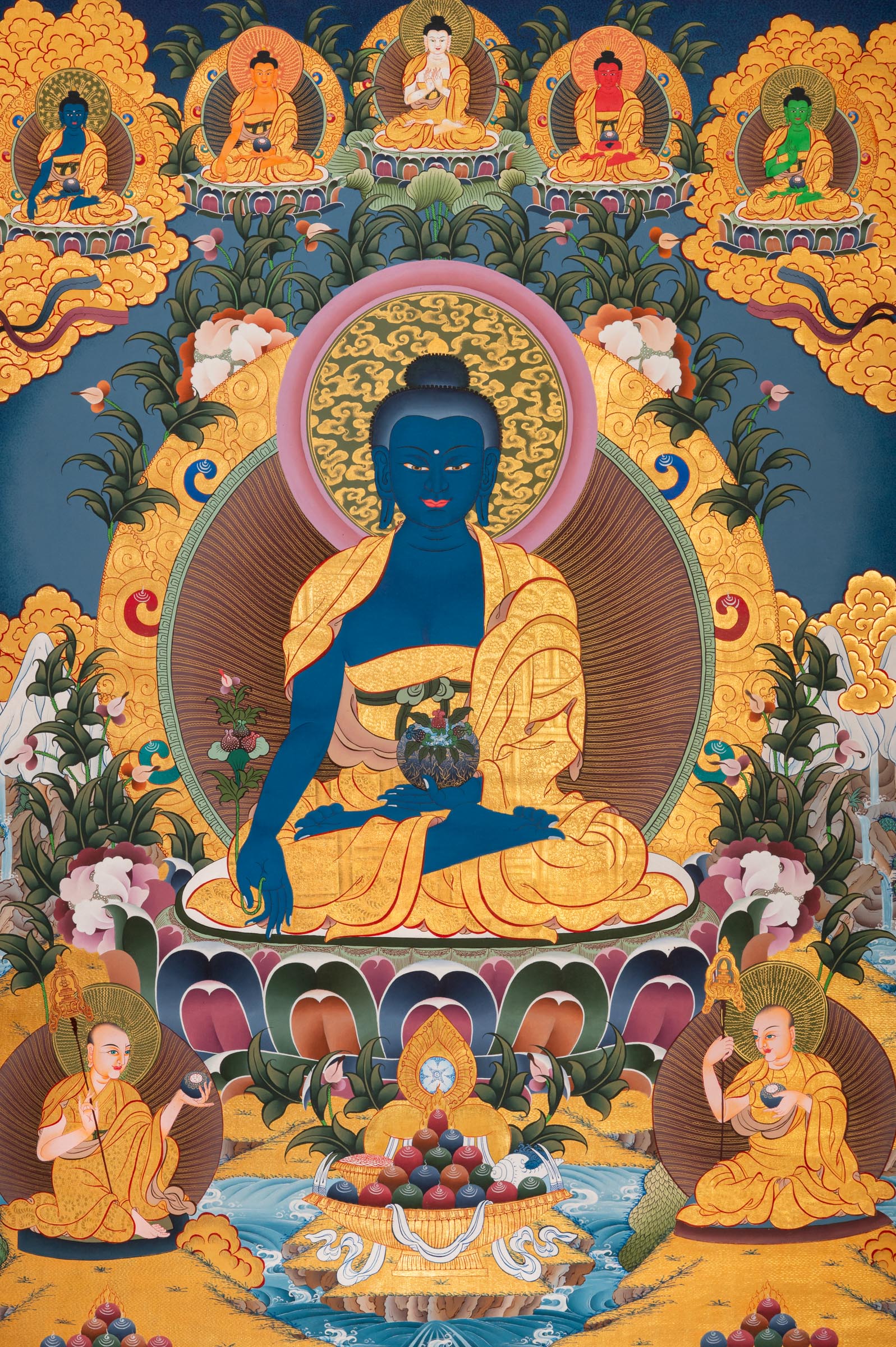 Medicine Buddha (Bhaisajyaguru) Thangka - Handpainted Art