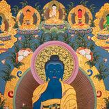 Medicine Buddha (Bhaisajyaguru) Thangka - Handpainted Art
