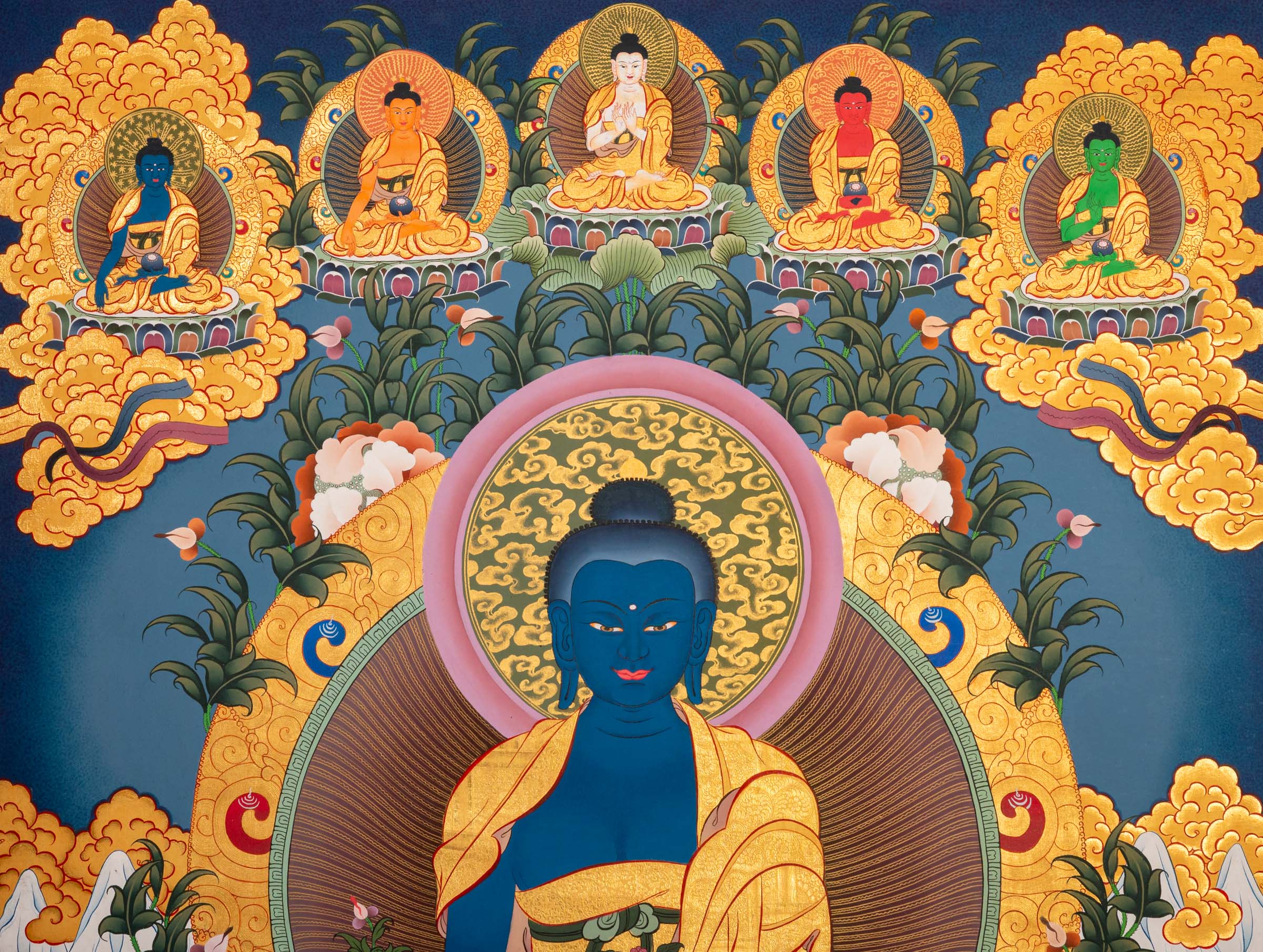 Medicine Buddha (Bhaisajyaguru) Thangka - Handpainted Art