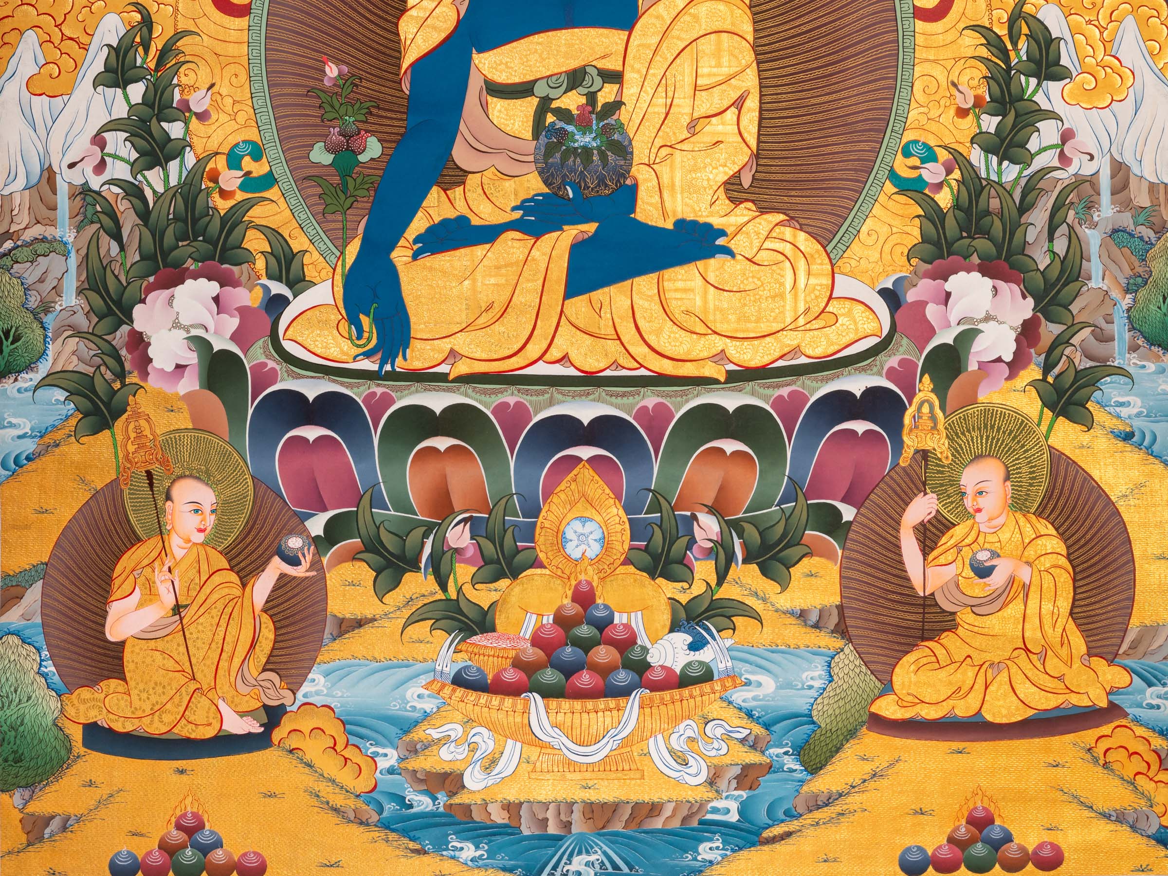 Medicine Buddha (Bhaisajyaguru) Thangka - Handpainted Art