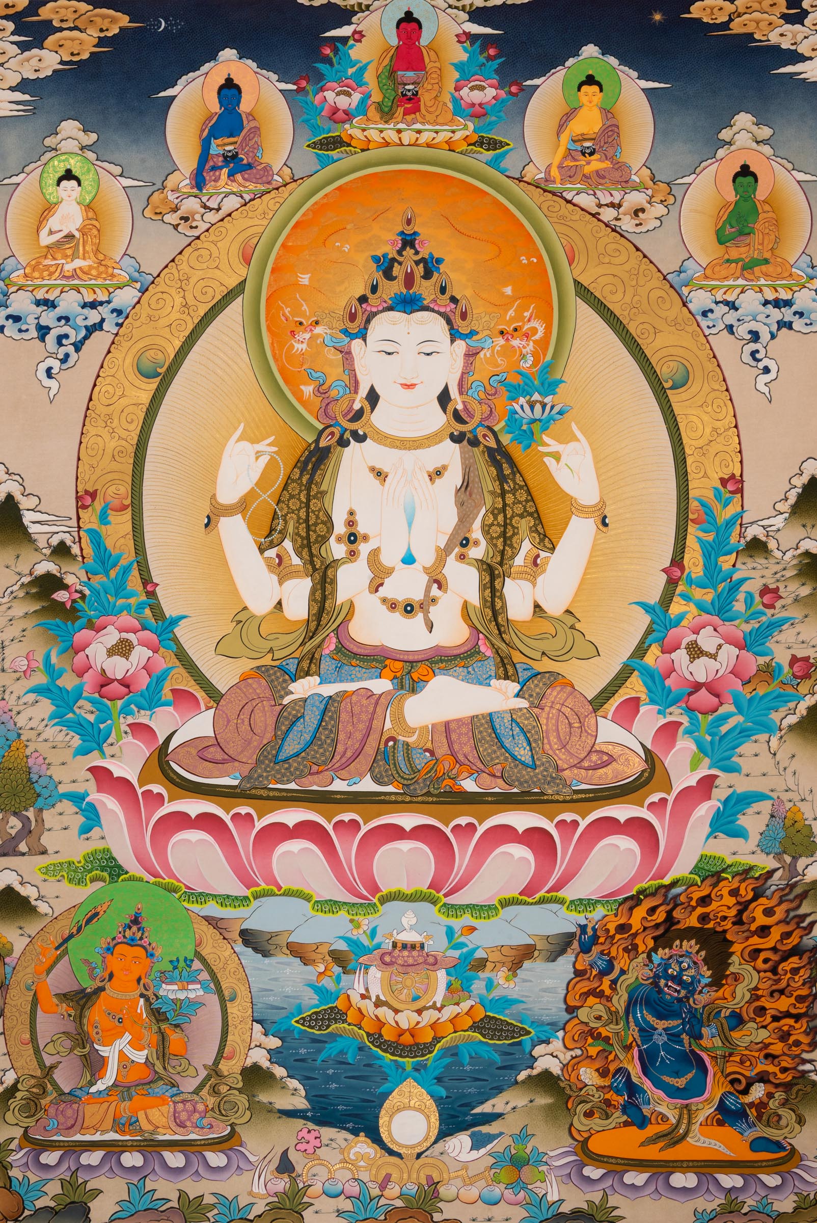 Chenrezig Thangka Painting - Sacred Handpainted Art