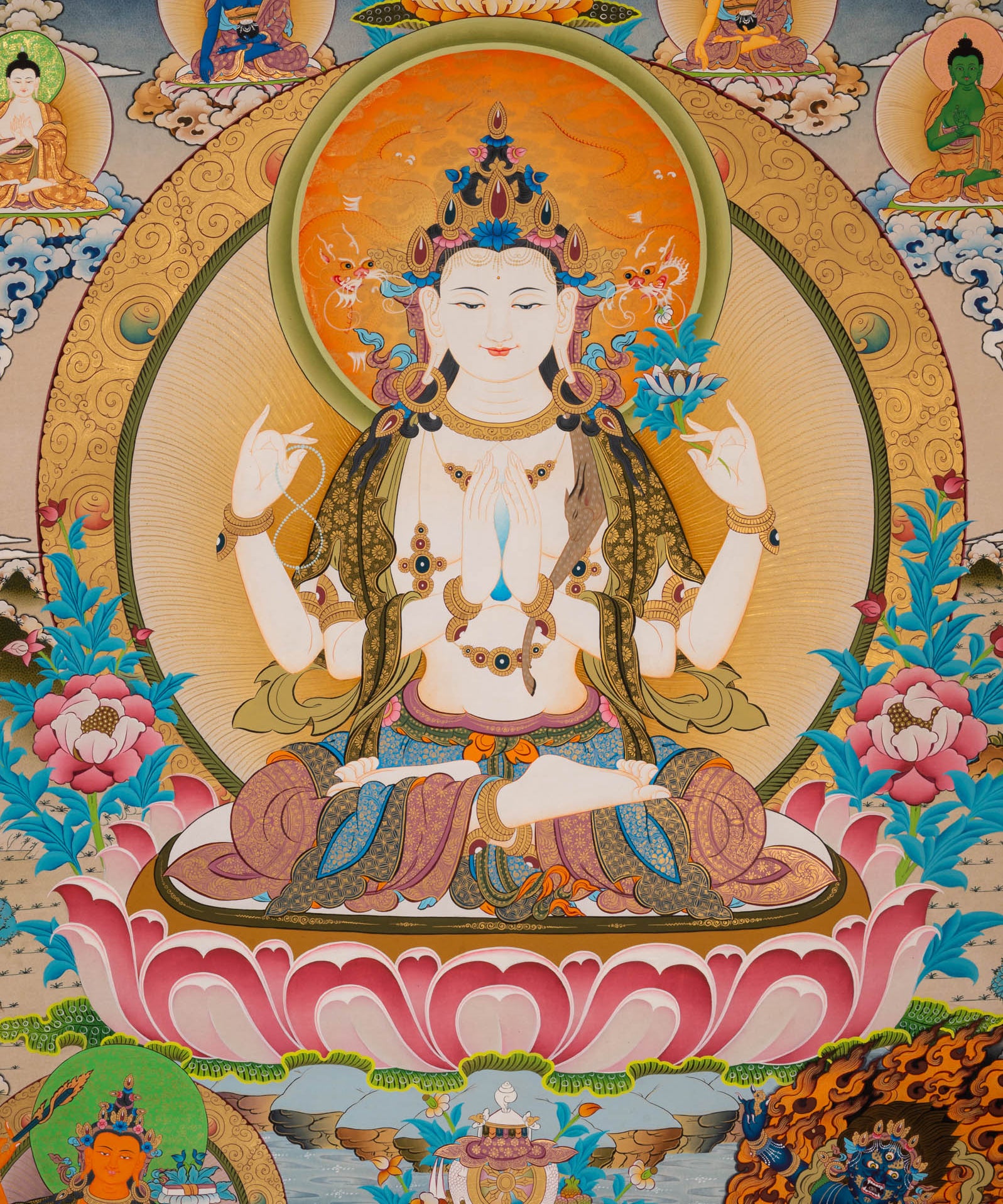 Chenrezig Thangka Painting - Sacred Handpainted Art
