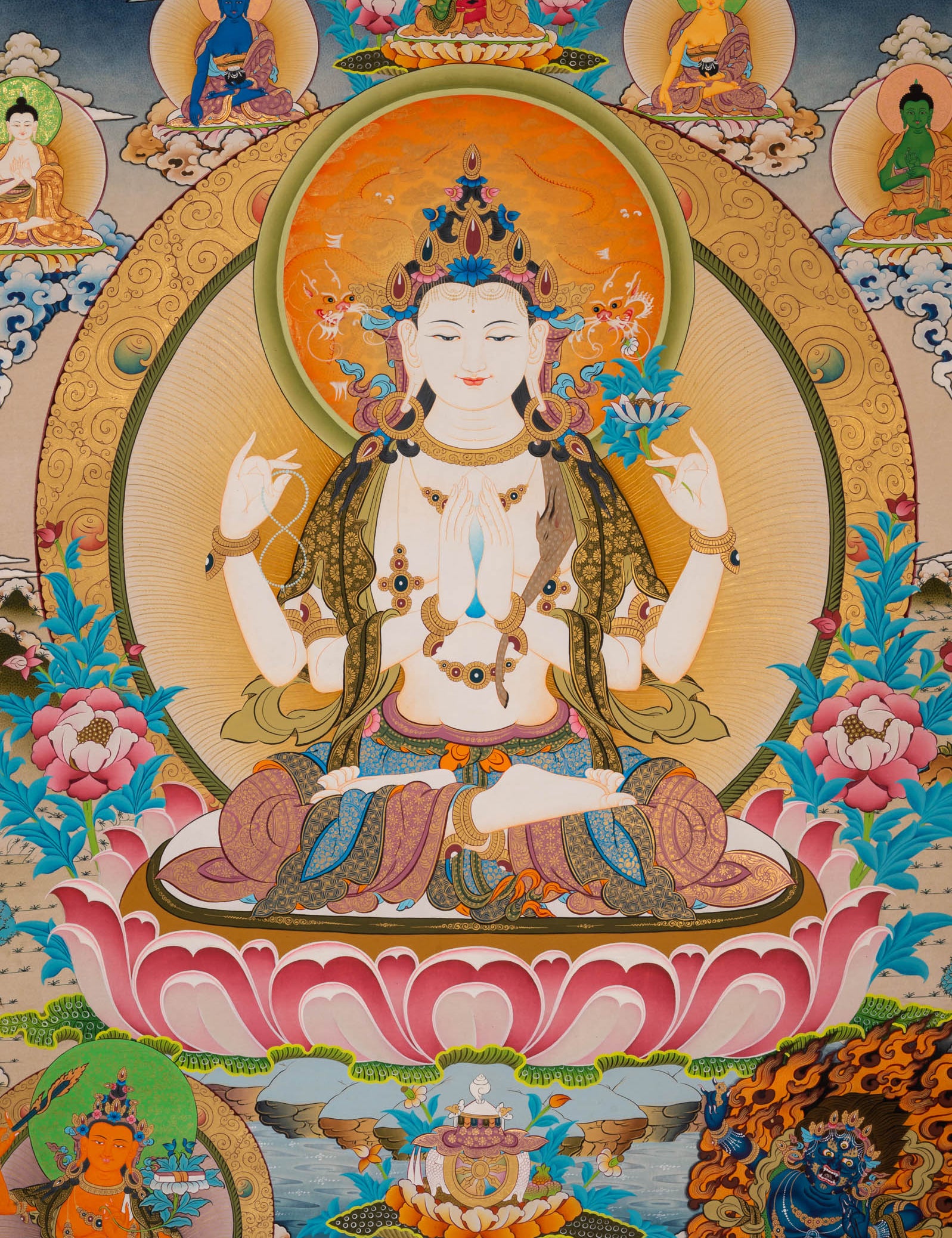 Chenrezig Thangka Painting - Sacred Handpainted Art