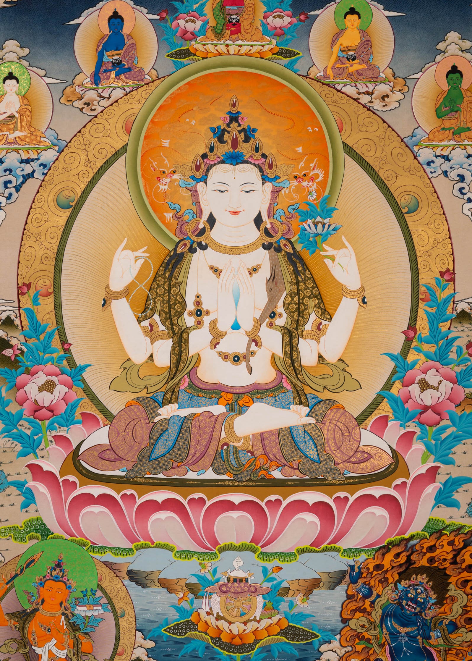 Chenrezig Thangka Painting - Sacred Handpainted Art