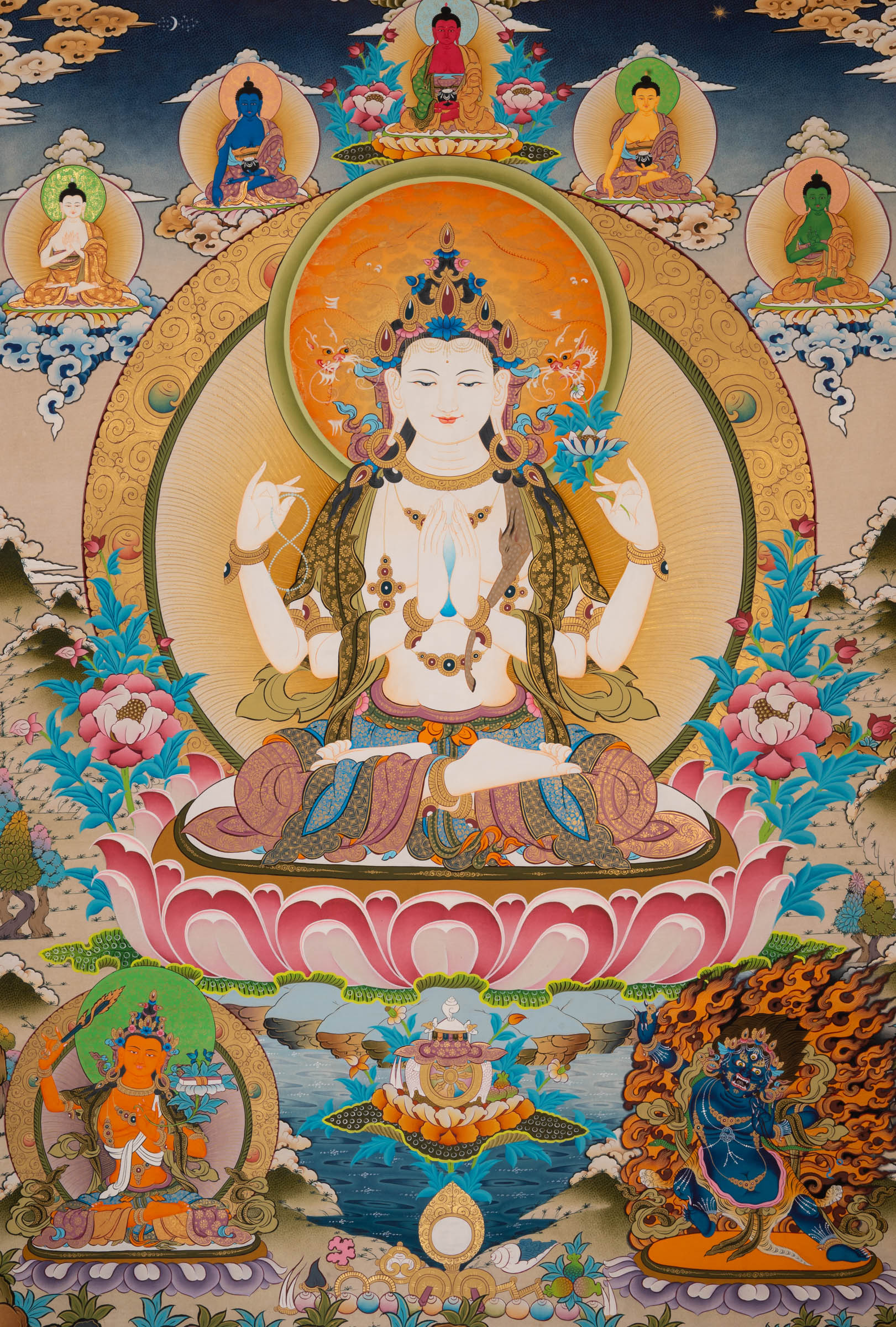 Chenrezig Thangka Painting - Sacred Handpainted Art