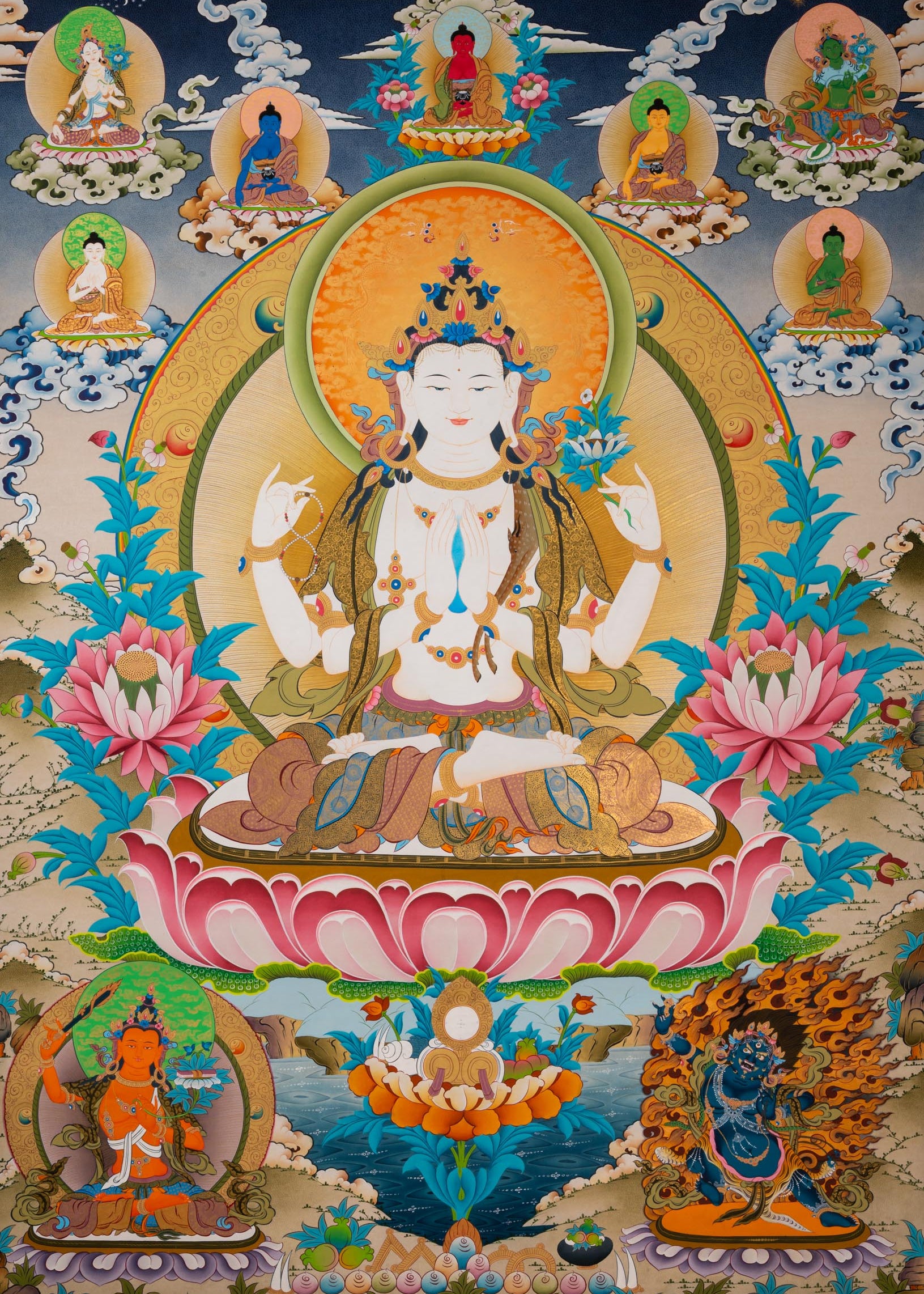 Chenrezig (Avalokiteshvara) Thangka -  Hand-Painted Tibetan Art