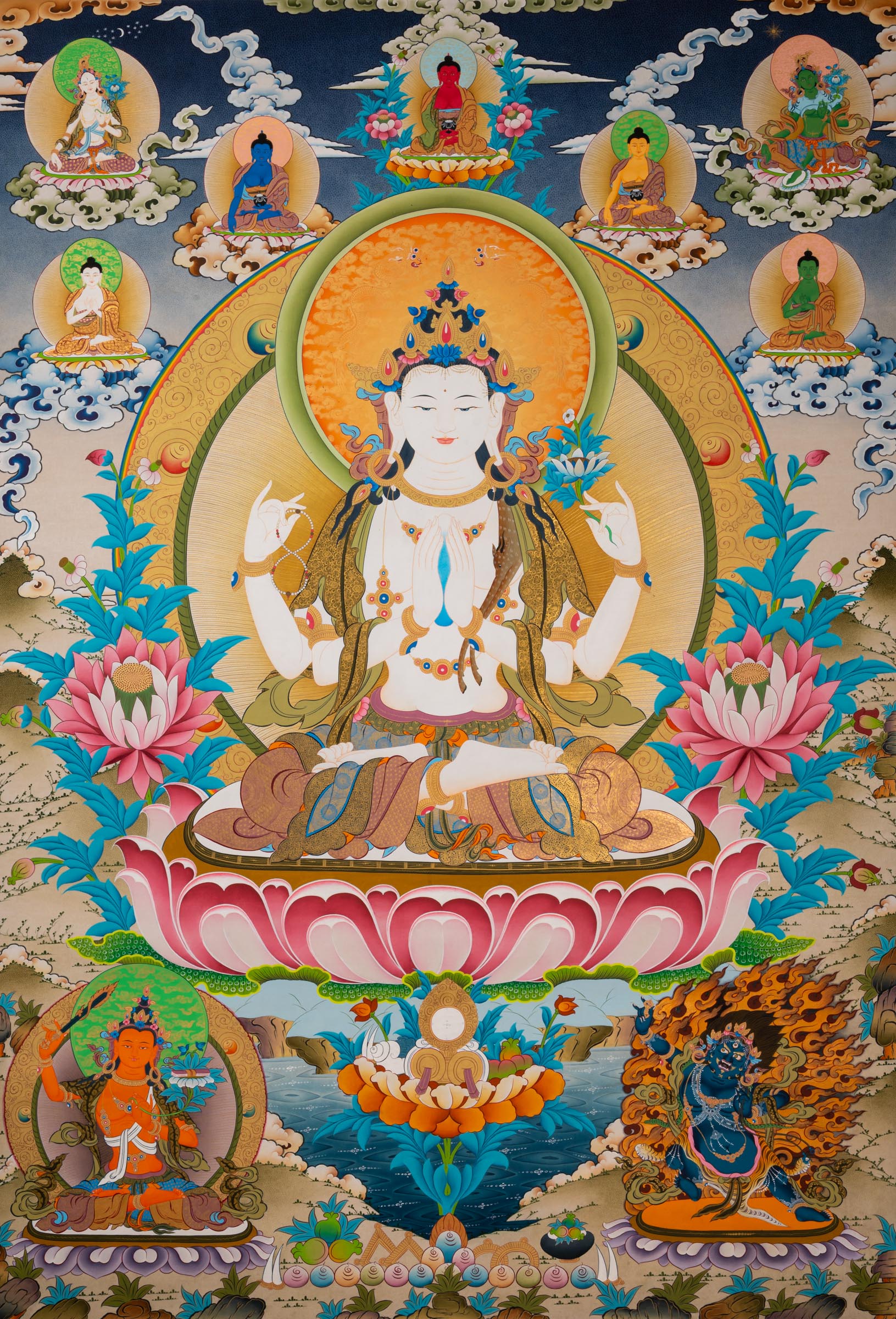 Chenrezig (Avalokiteshvara) Thangka -  Hand-Painted Tibetan Art