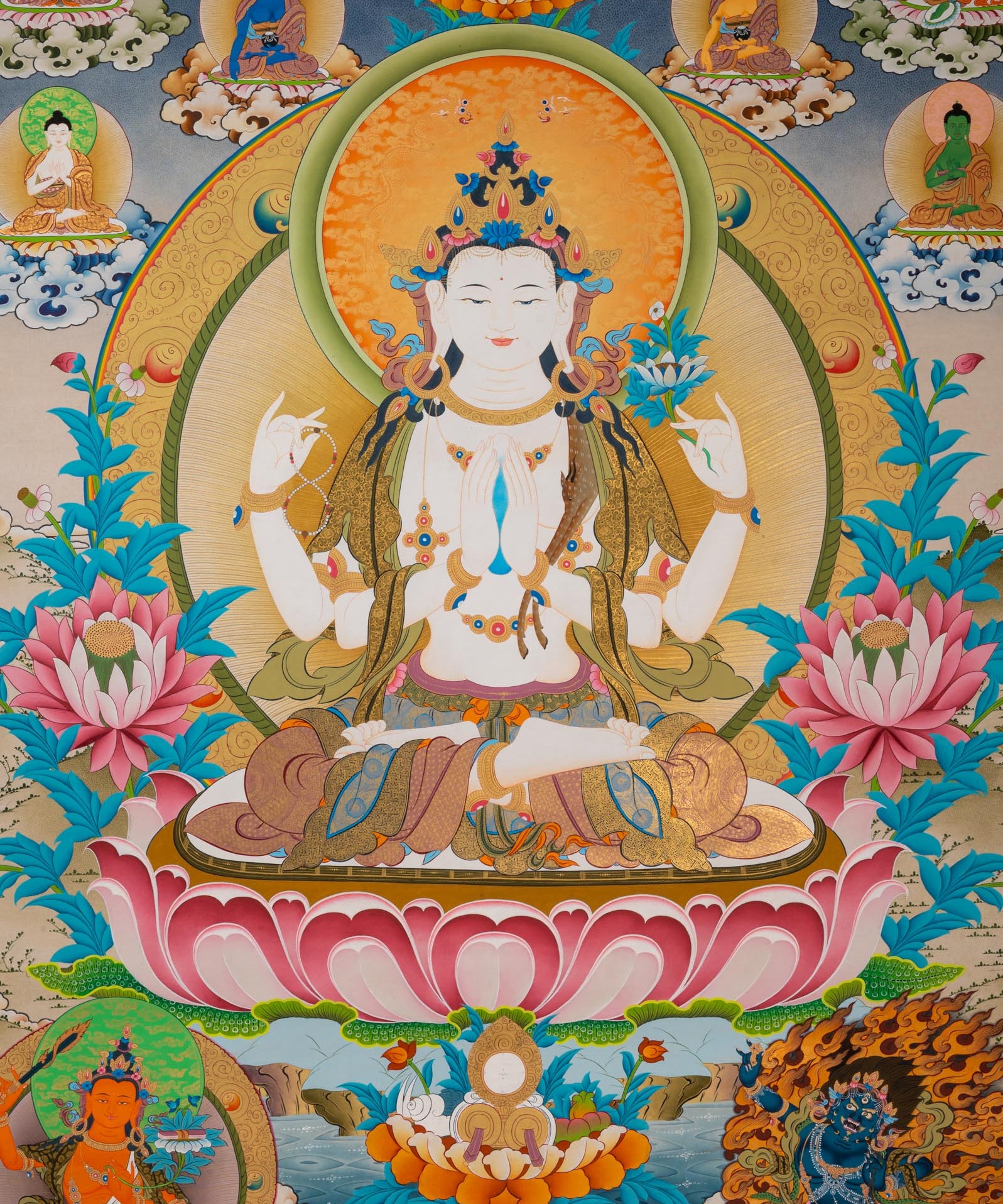 Chenrezig (Avalokiteshvara) Thangka -  Hand-Painted Tibetan Art