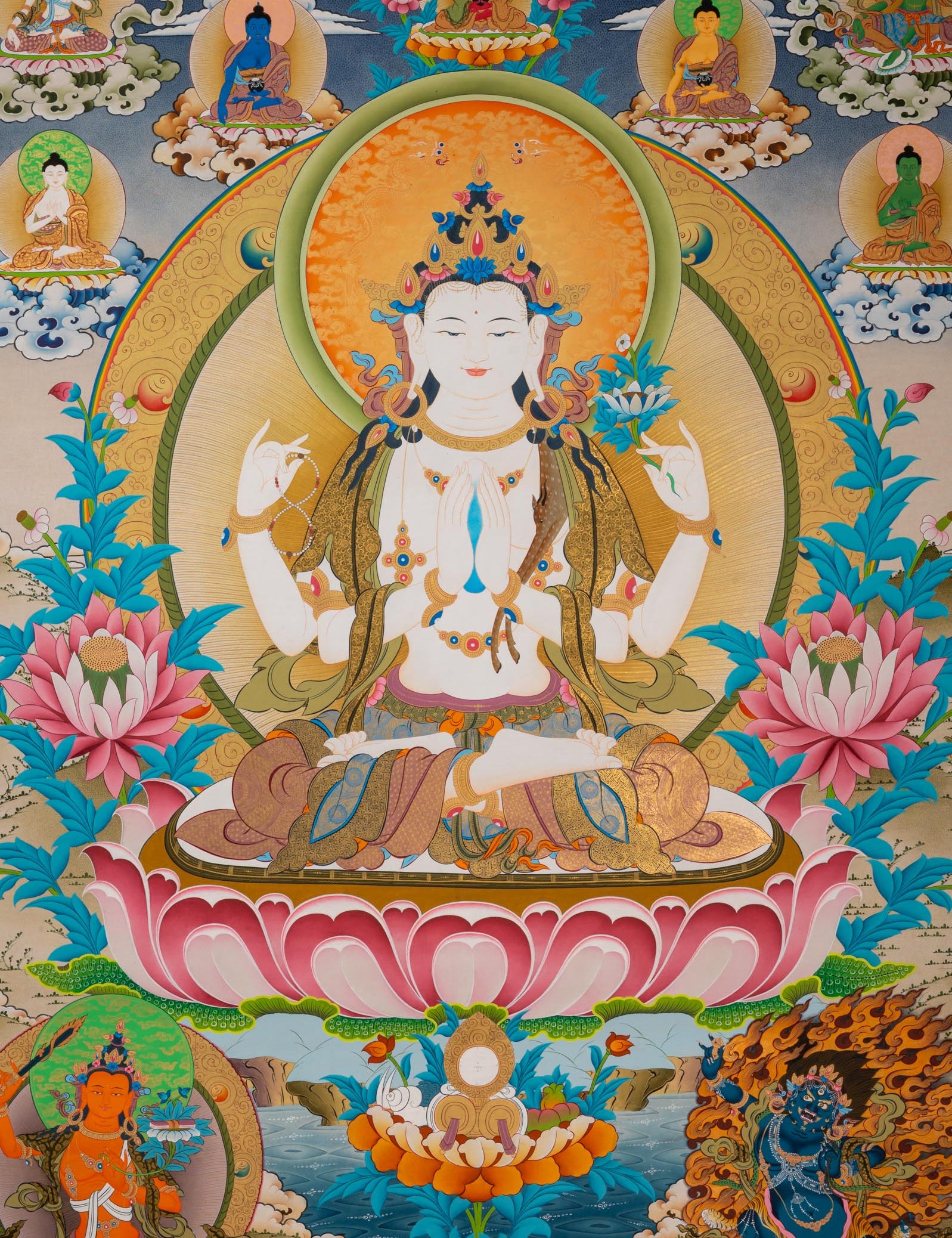 Chenrezig (Avalokiteshvara) Thangka -  Hand-Painted Tibetan Art
