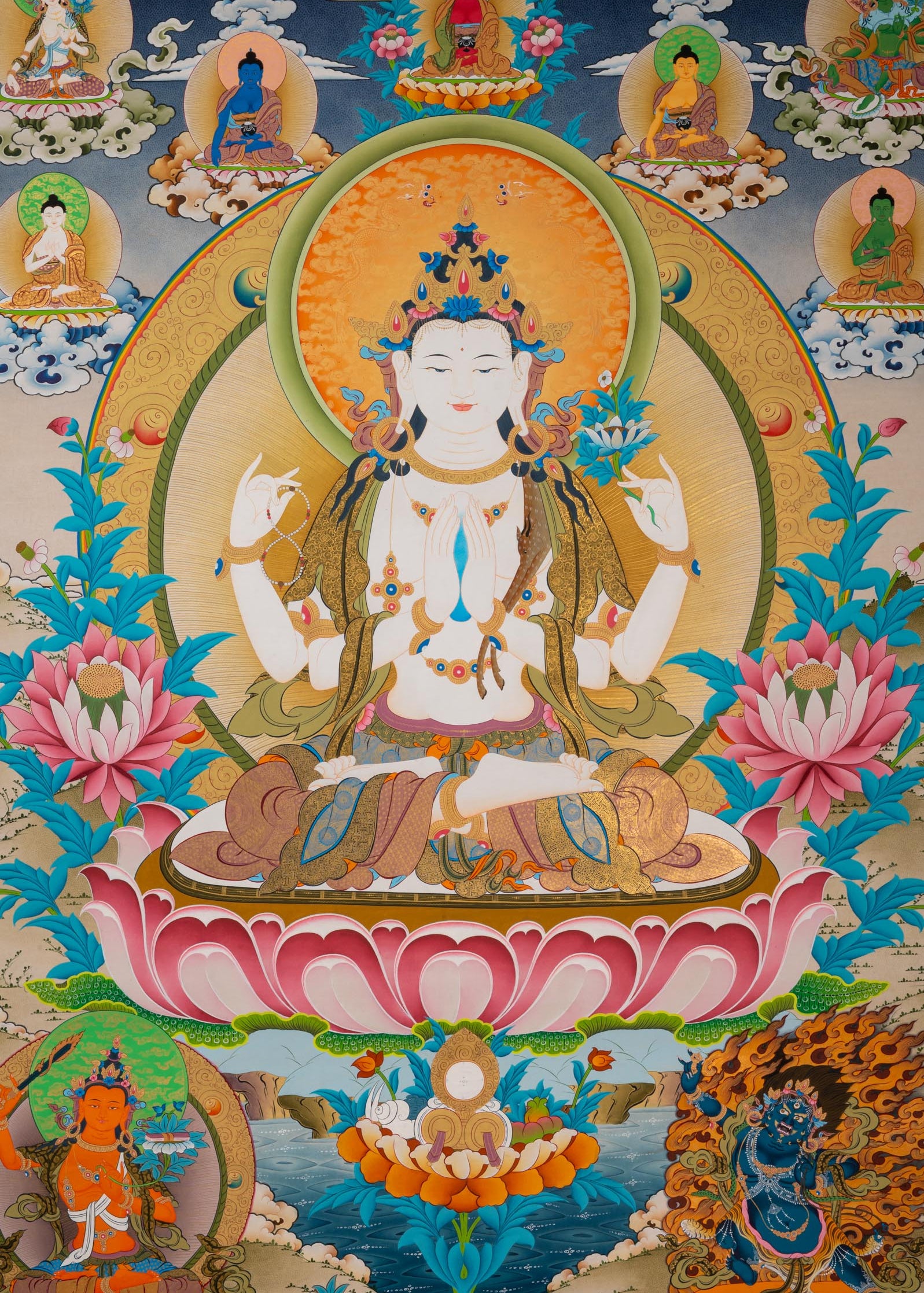 Chenrezig (Avalokiteshvara) Thangka -  Hand-Painted Tibetan Art