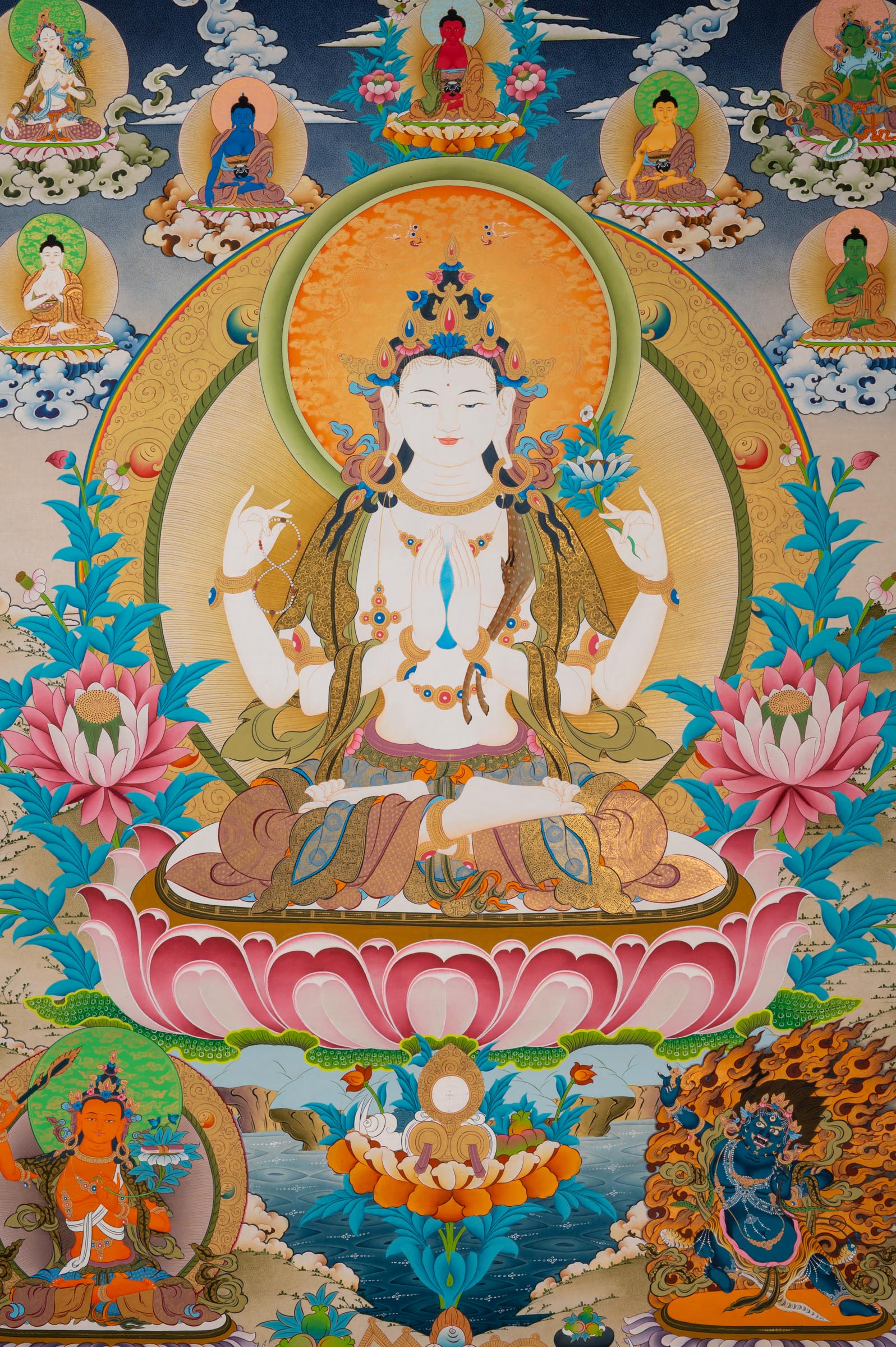 Chenrezig (Avalokiteshvara) Thangka -  Hand-Painted Tibetan Art