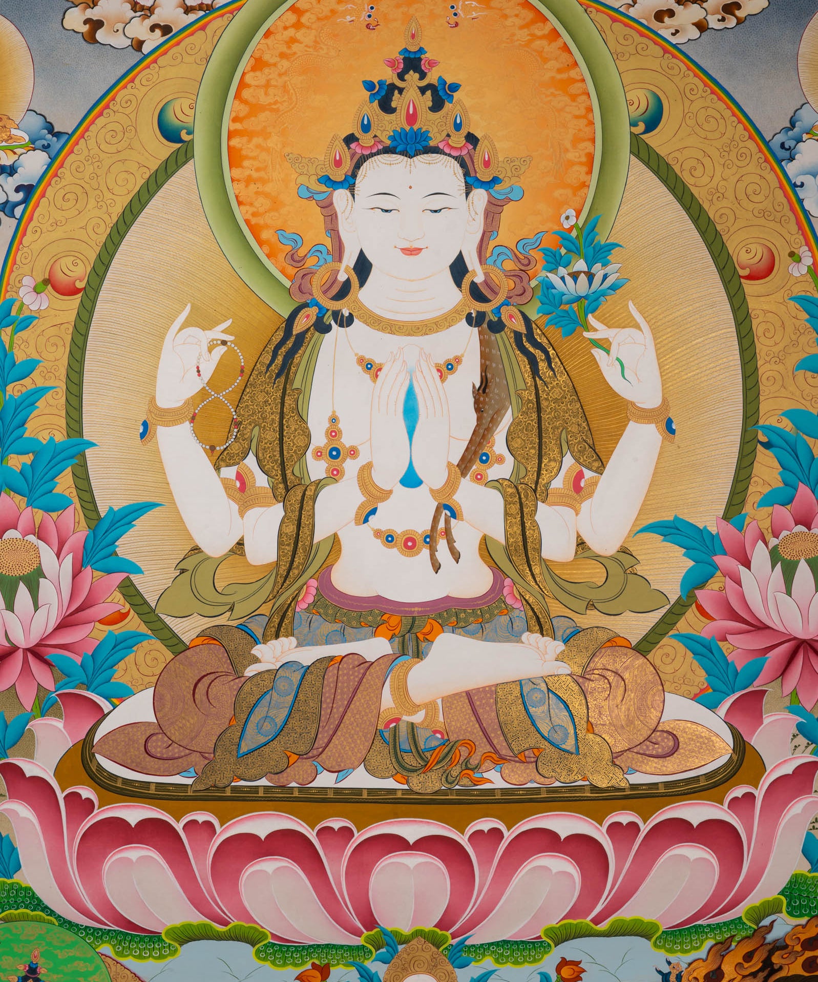 Chenrezig (Avalokiteshvara) Thangka -  Hand-Painted Tibetan Art