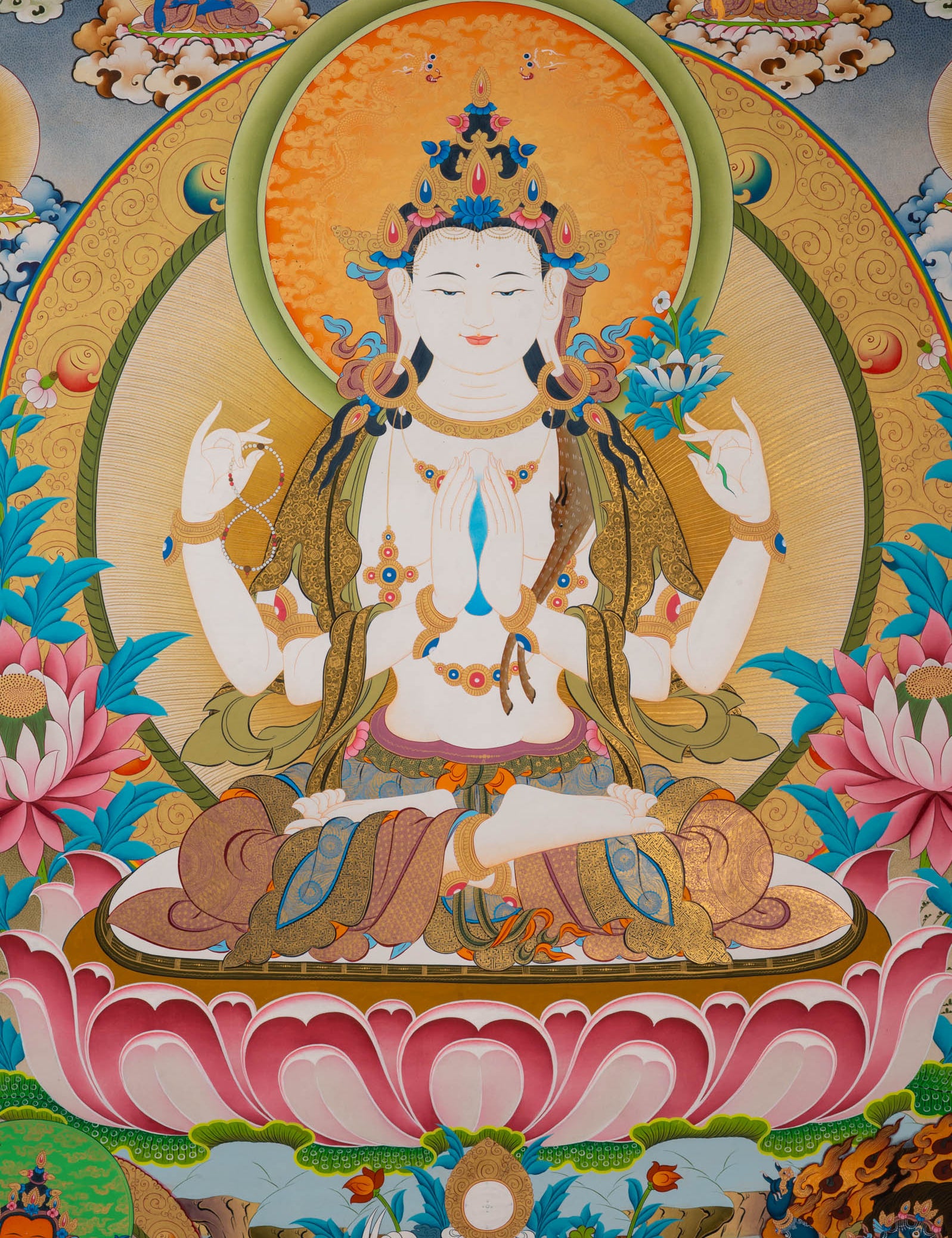 Chenrezig (Avalokiteshvara) Thangka -  Hand-Painted Tibetan Art